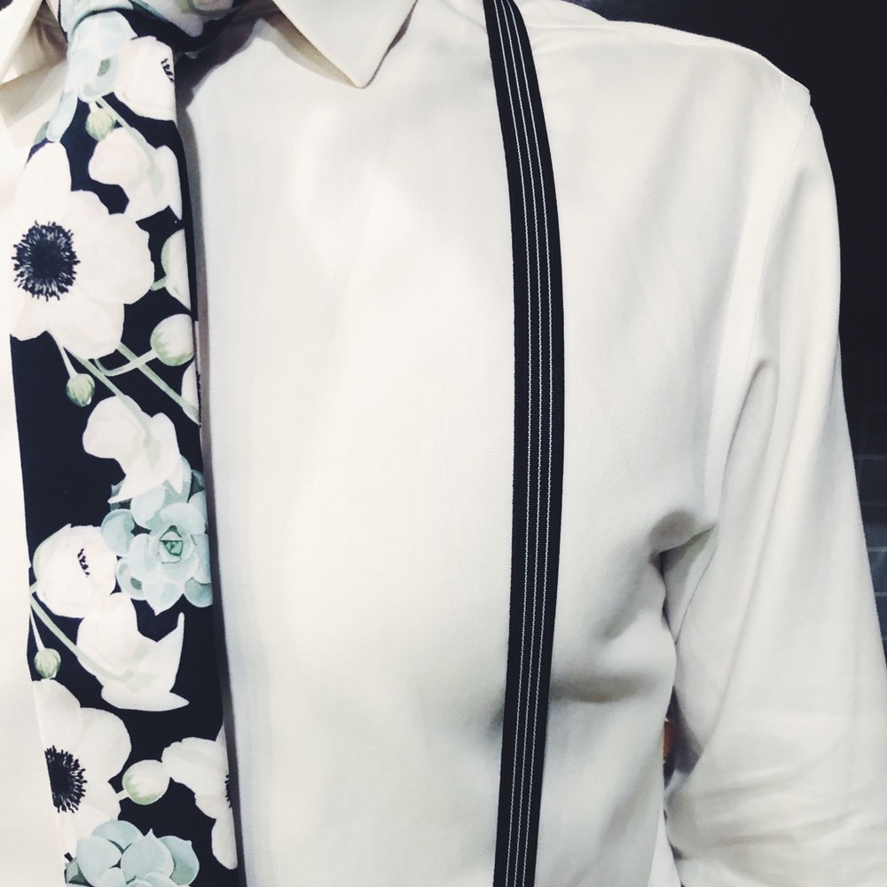 Black and White Pin Stripe Skinny Suspenders